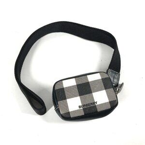 BURBERRY Coin Compartment Wallet check Pouch with strap coin purse Leather